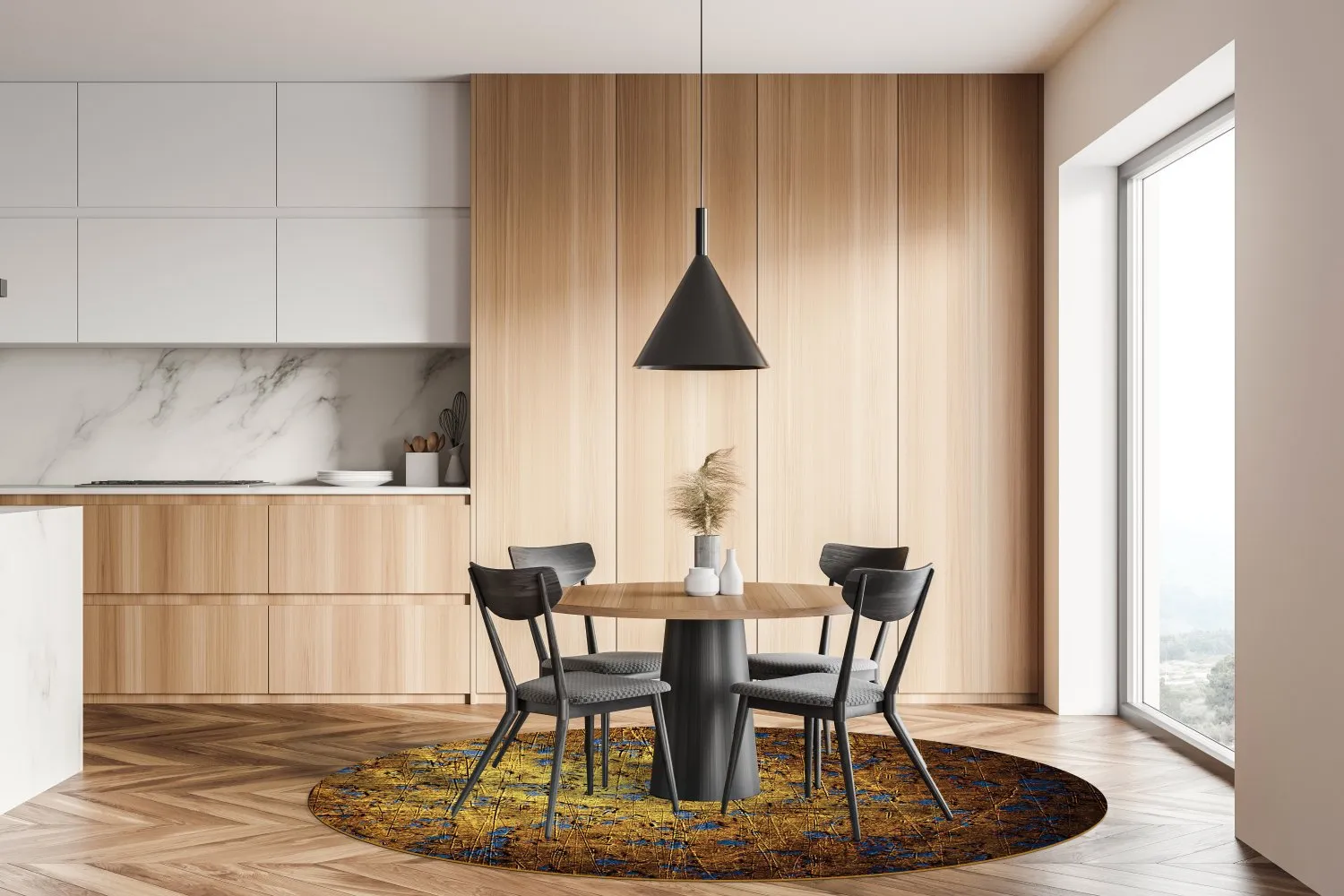 Rundt tæppe - Leiria (guld)