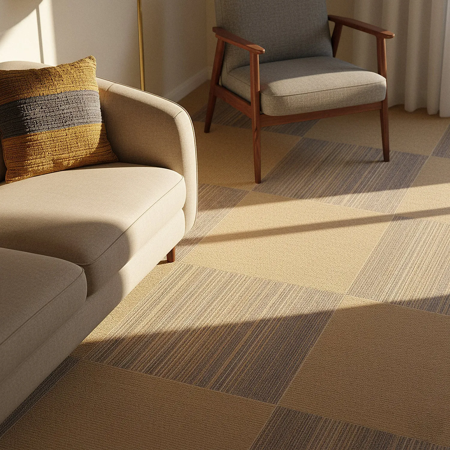 Væg-til-væg-tæppe - Almeria Tæppefliser 24 stk. (uregelmæssigt stribet brun)