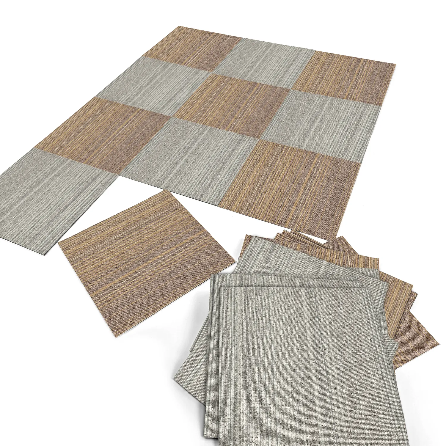 Væg-til-væg-tæppe - Almeria Tæppefliser 24 stk. (uregelmæssigt stribet brun)