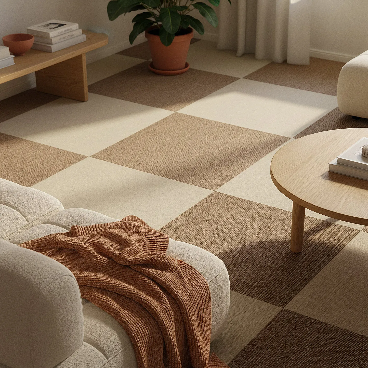 Væg-til-væg-tæppe - Almeria Tæppefliser 24 stk. (fløde)