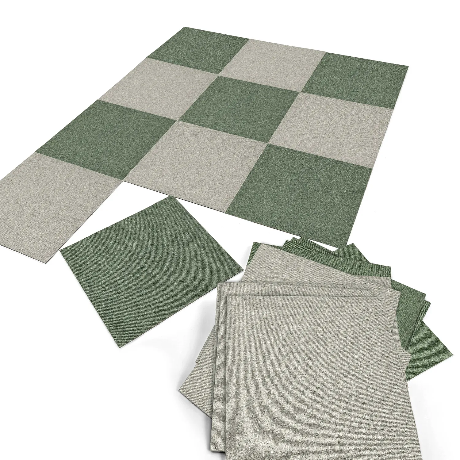 Væg-til-væg-tæppe - Almeria Tæppefliser 24 stk. (grøn)