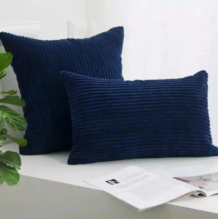 Pudebetræk - Striped Velvet 50 x 50 cm (blå)