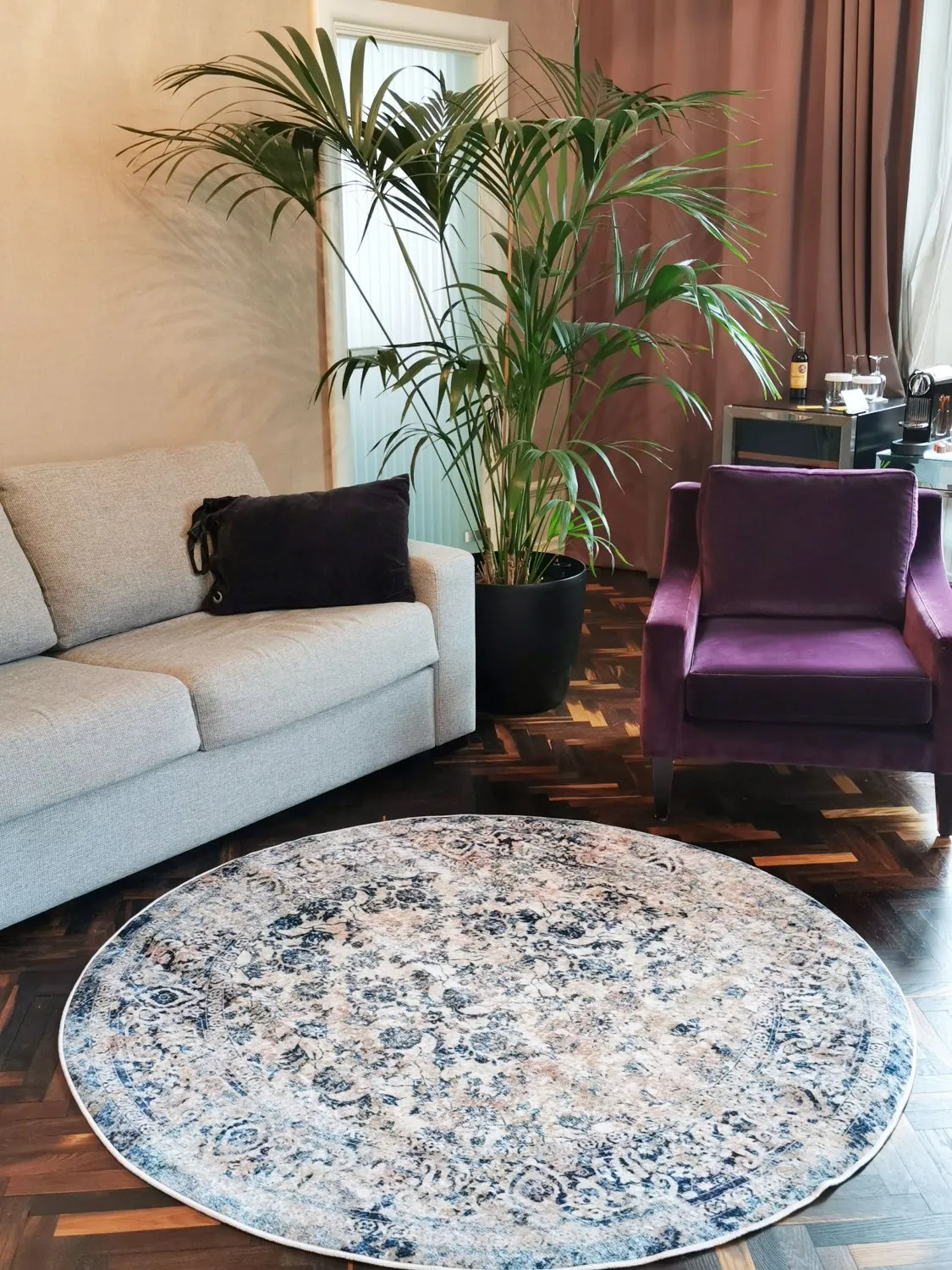 Rundt tæppe - Denizli (blå)