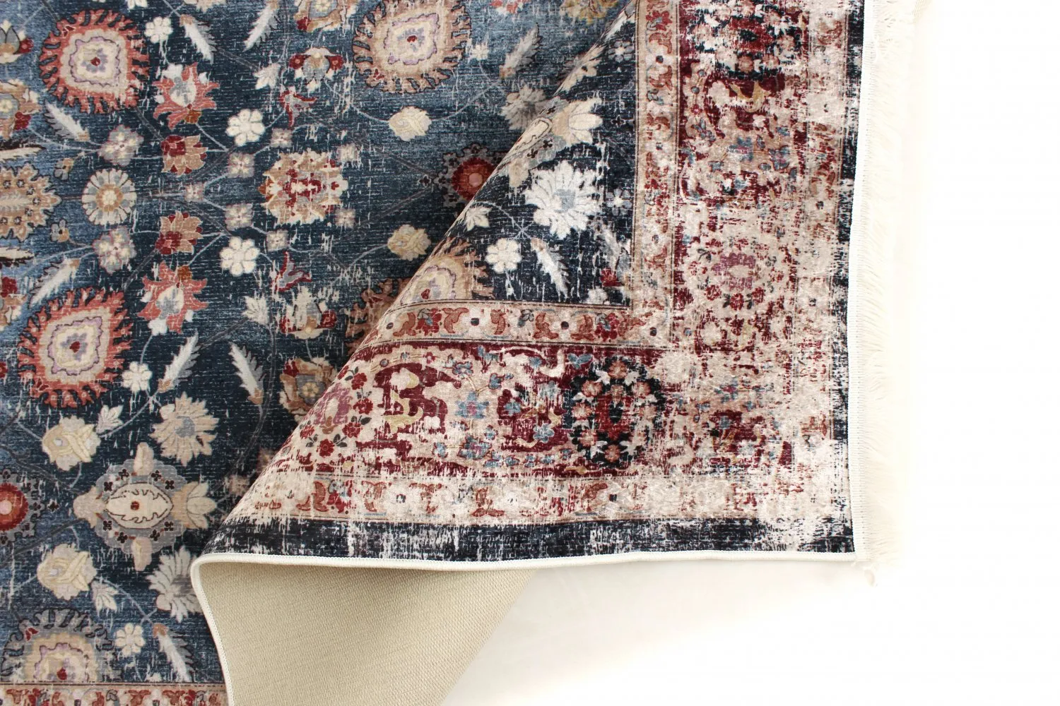 Rundt tæppe - Bouhjar (mørkeblå/multi)