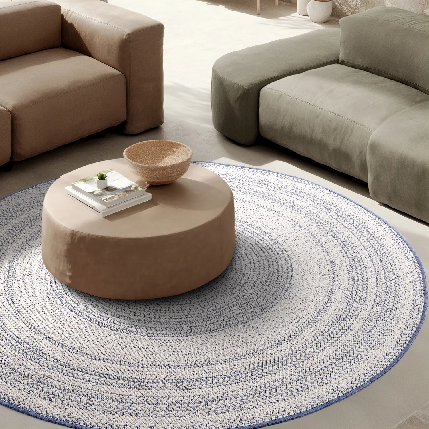 Rundt tæppe - Indoor/Outdoor Angus (blå)