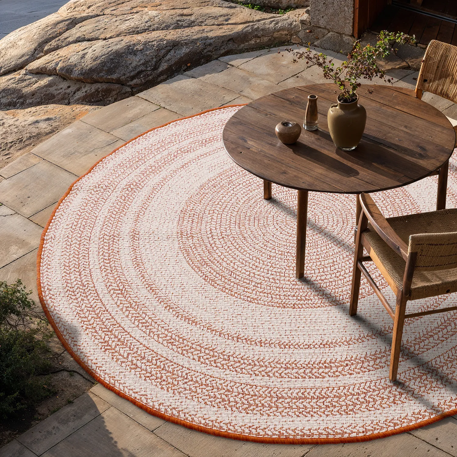 Rundt tæppe - Indoor/Outdoor Angus (rød)