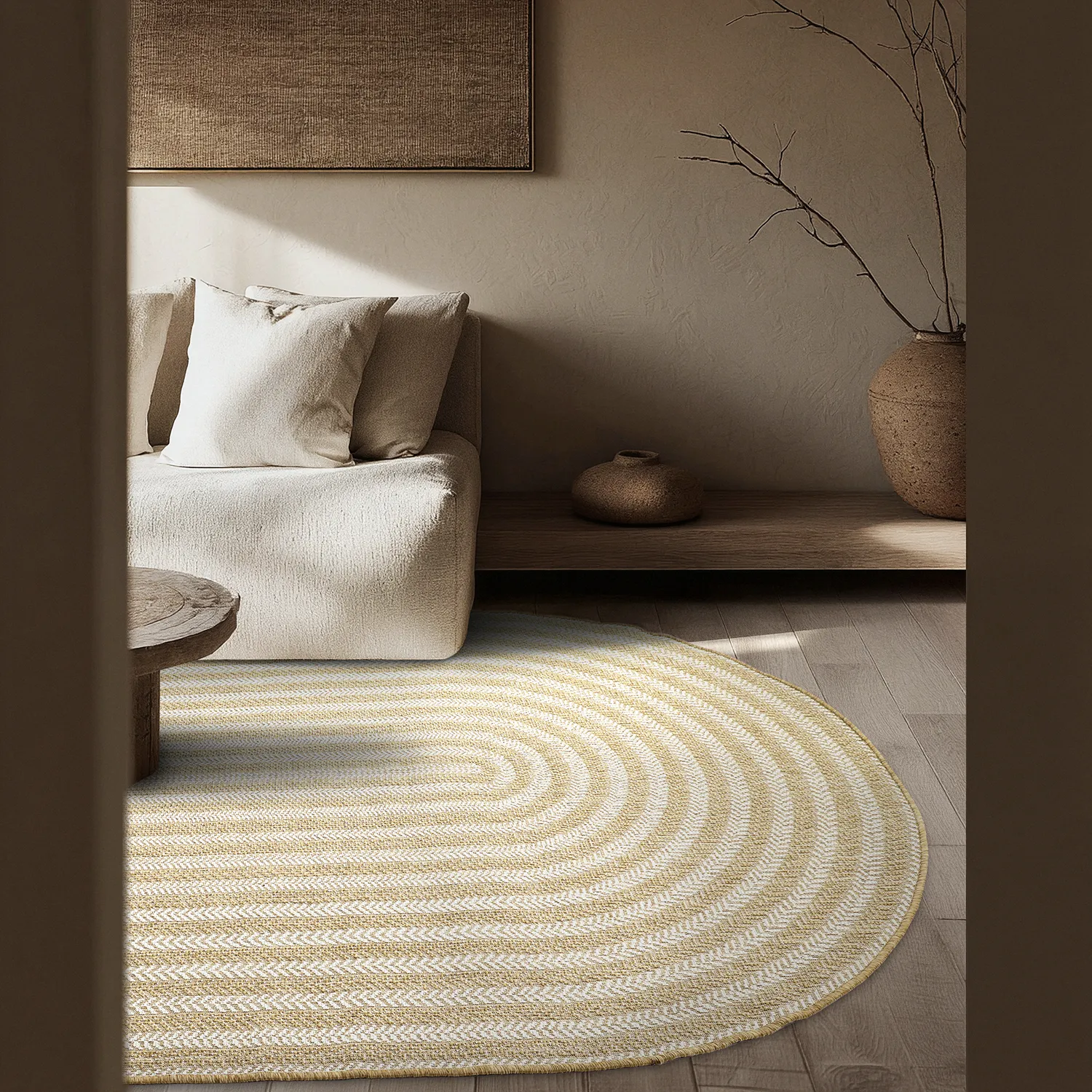 Ovalt tæppe - Indoor/outdoor Leander (natur)