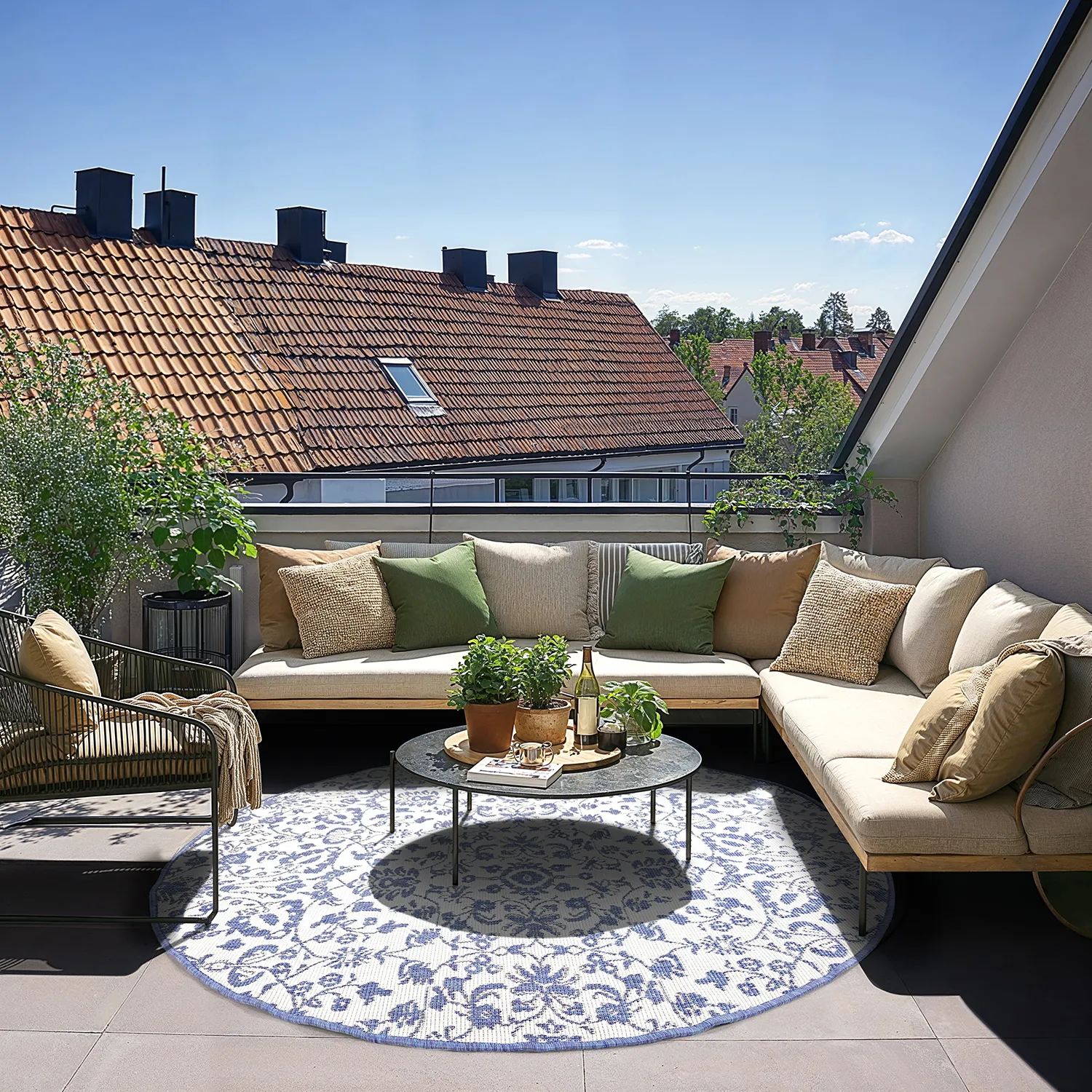 Rundt tæppe - Brussels Ocean (blå)