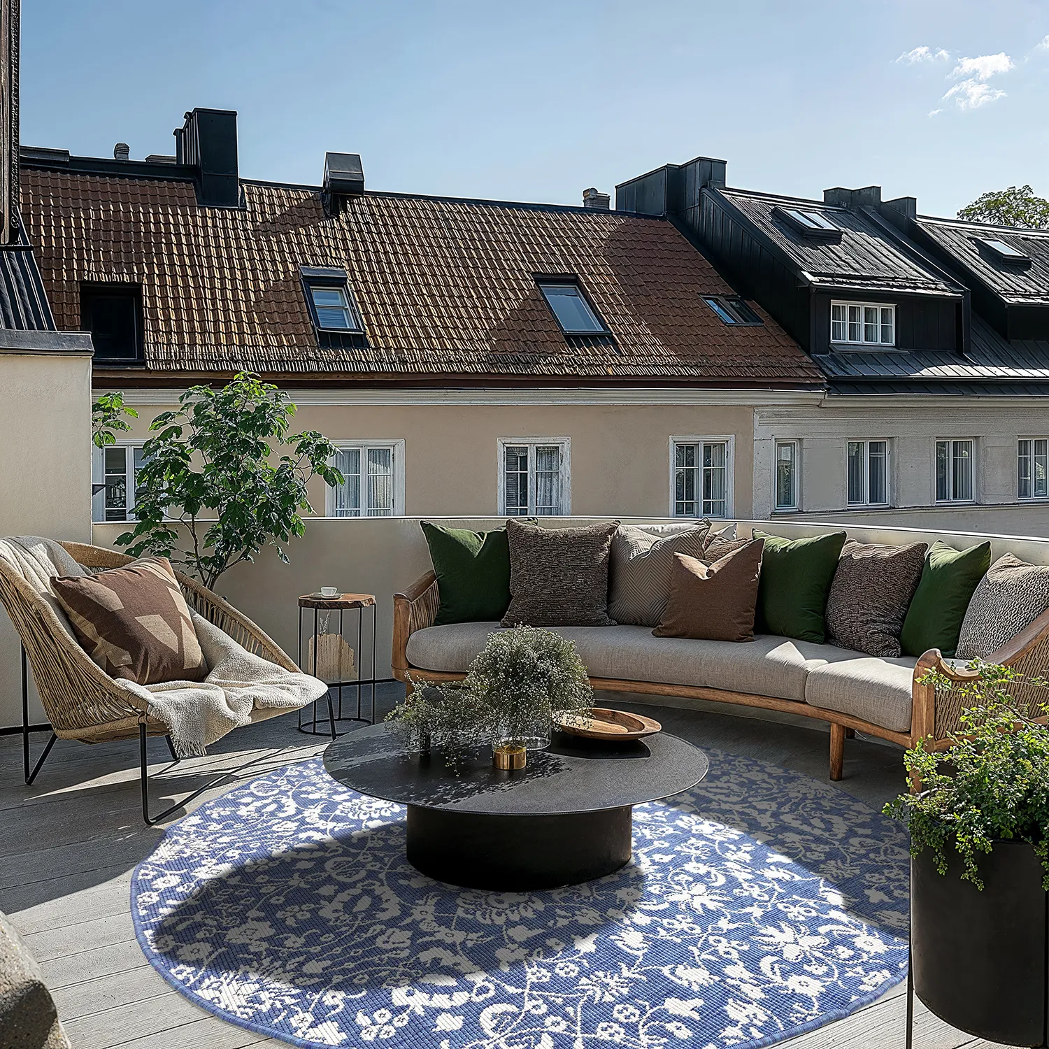 Rundt tæppe - Brussels Ocean (blå)