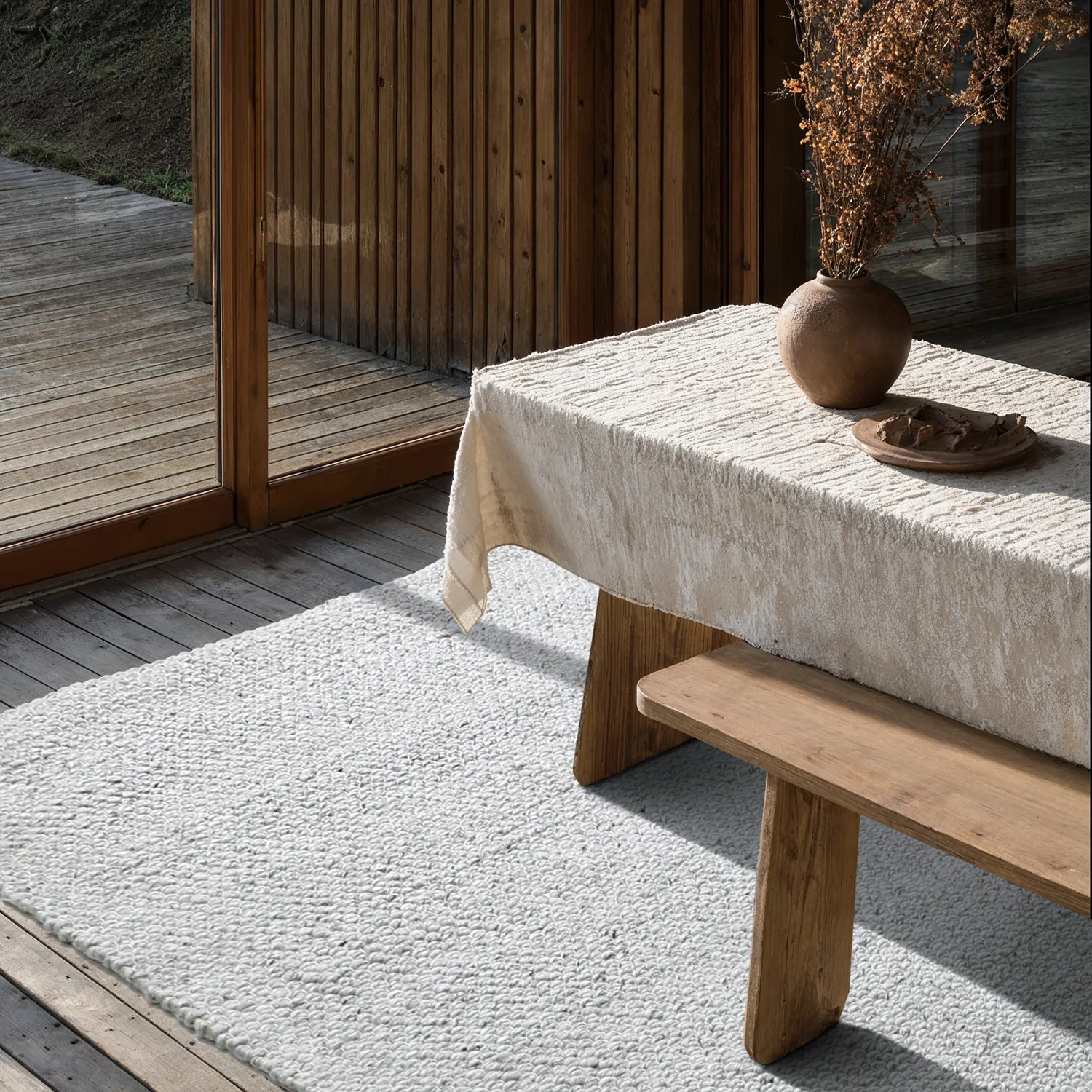 Tæpper til indendørs/udendørs brug - Arco Wool Look (grå/beige)