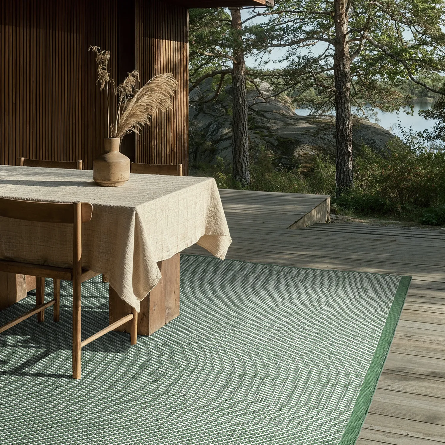 Tæpper til indendørs/udendørs brug - Coastal Wool Look (grøn/hvid)