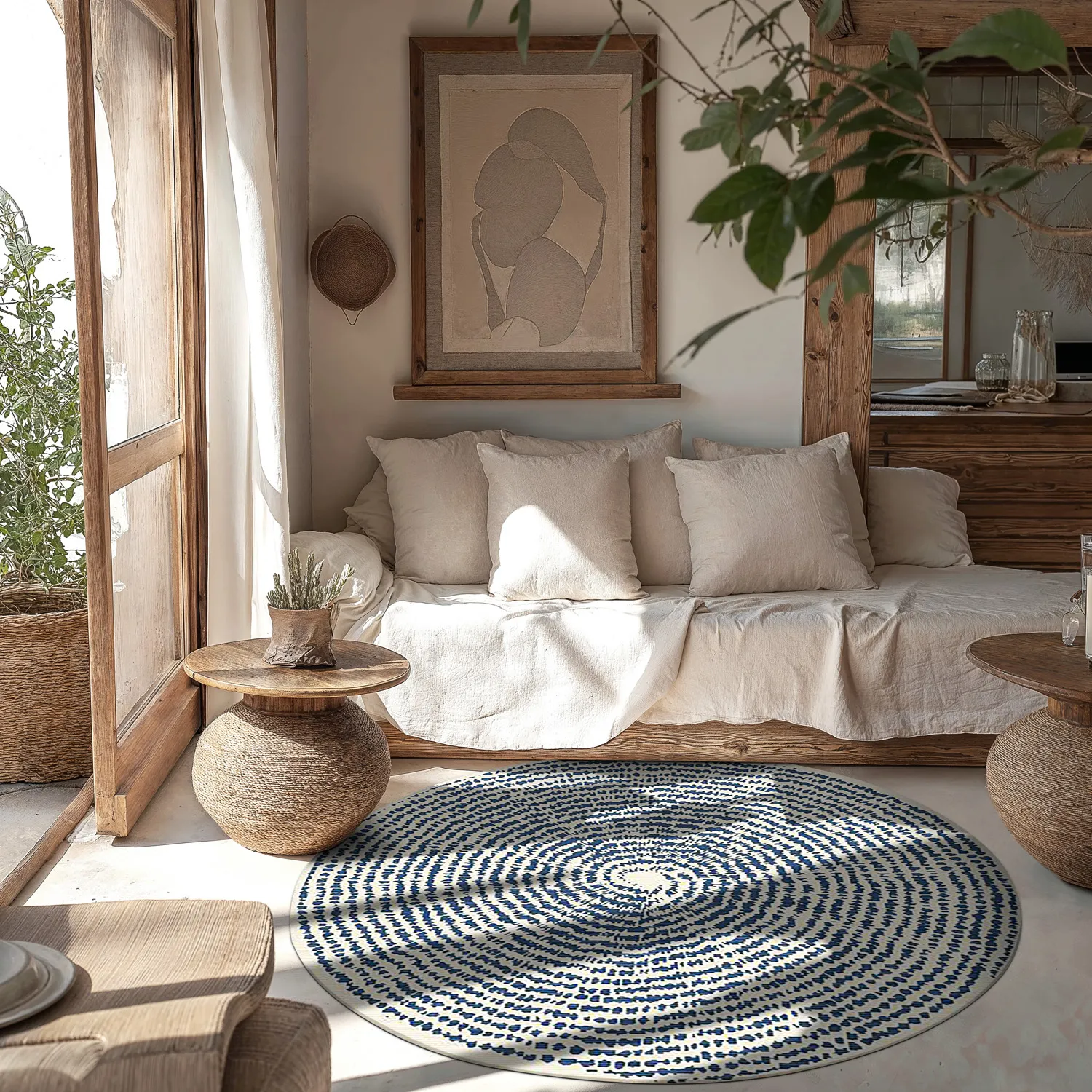 Rundt tæppe - Brussels Swirl (blå)