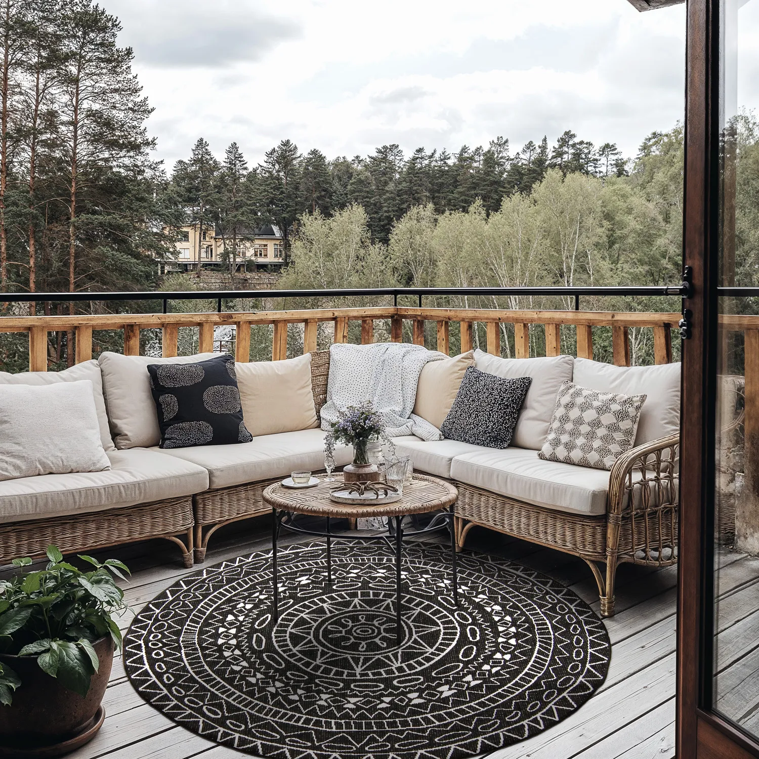 Rundt tæppe - Brussels Diamond (sort)