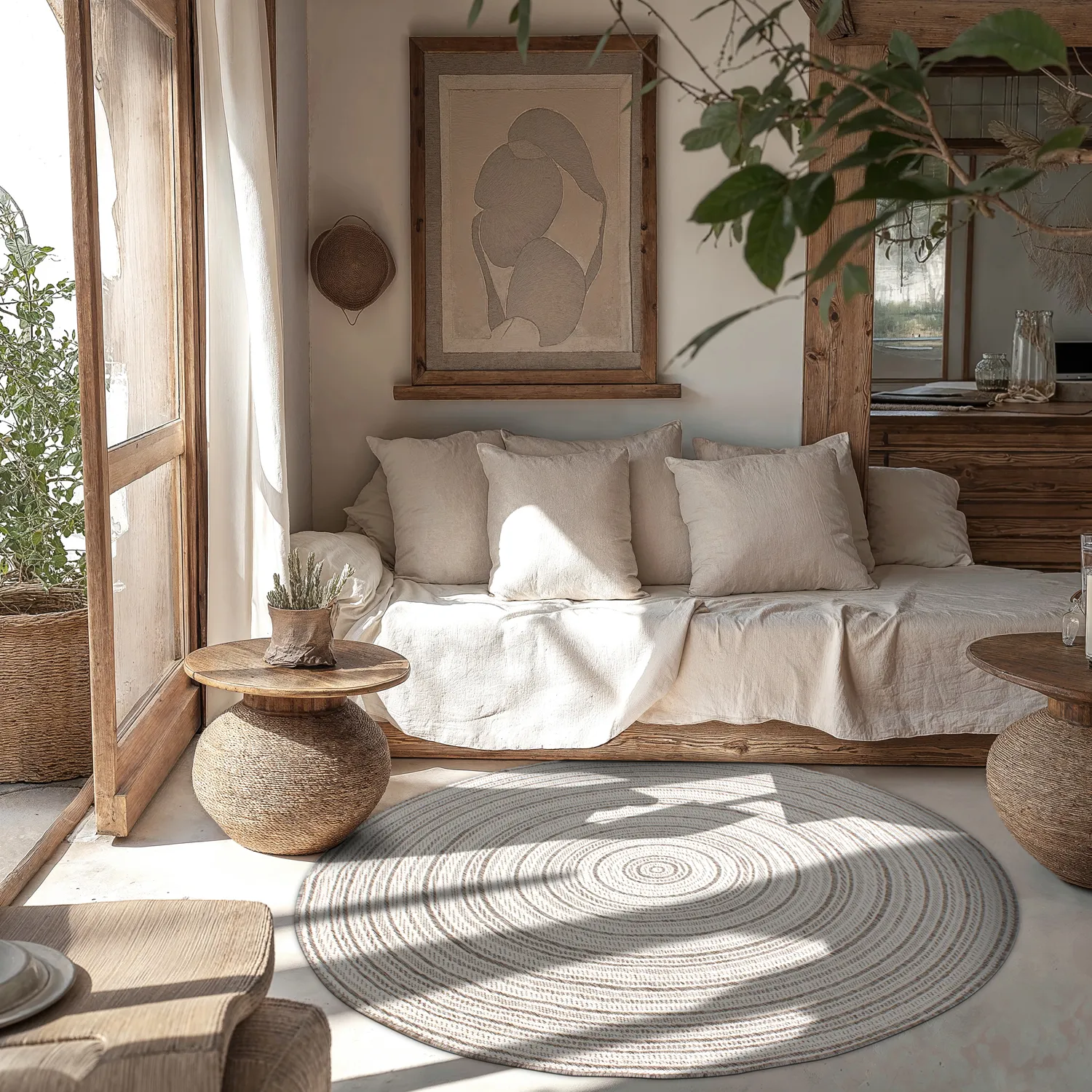 Rundt tæppe - Brussels Weave (grå)