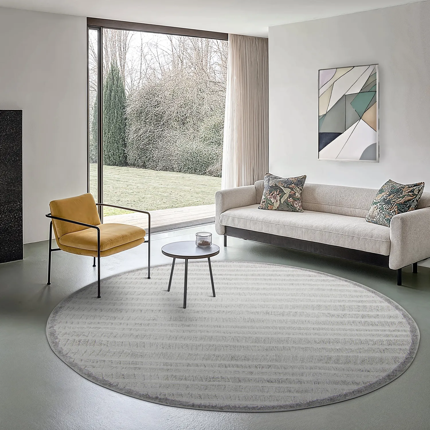 Runde tæpper - Indoor/Outdoor Kendall (cream/grå)