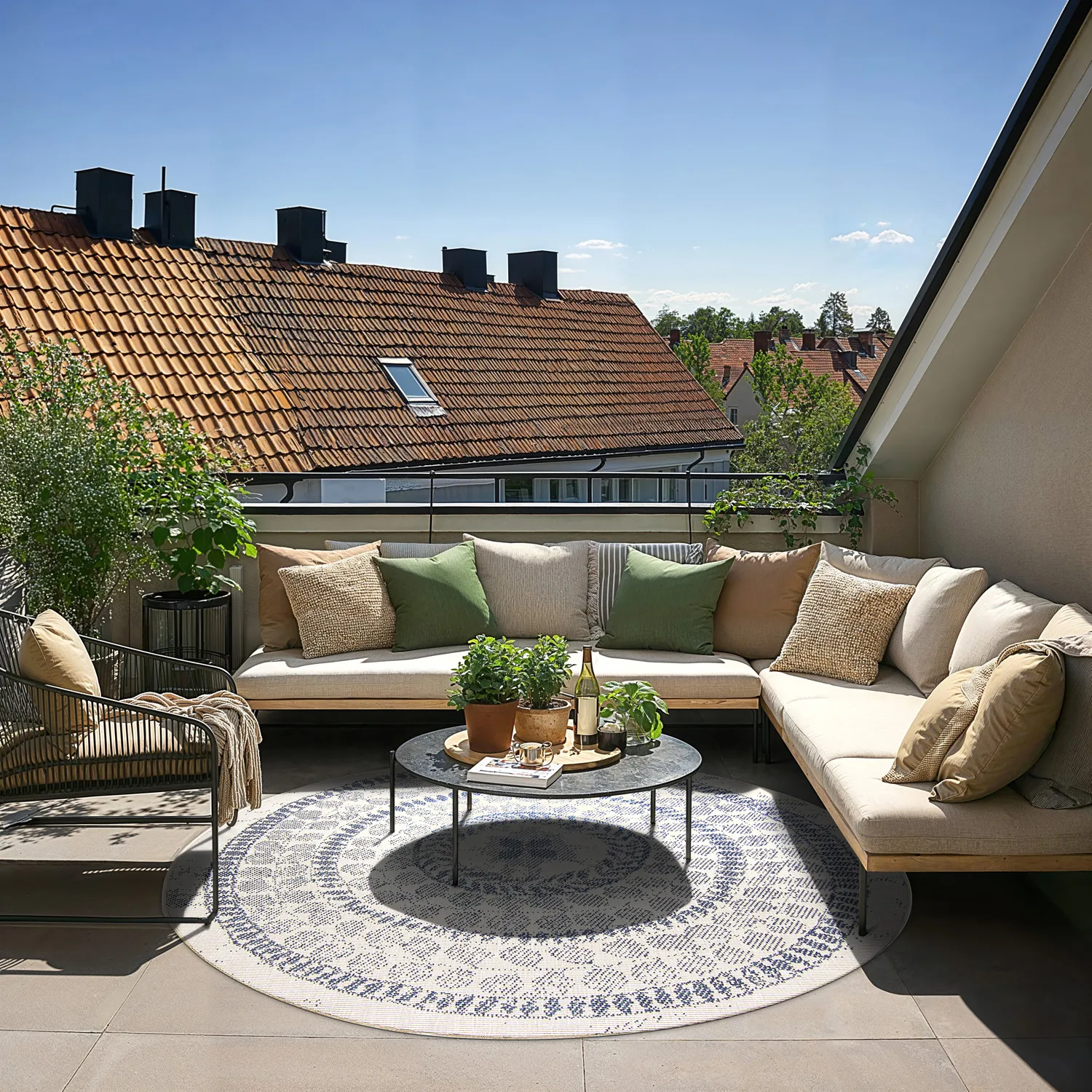 Runde tæpper - Indoor/Outdoor Malcolm (blå)