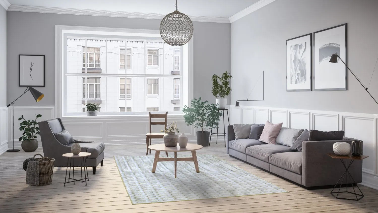 Wilton-tæppe - Sevgi (grå/hvid)