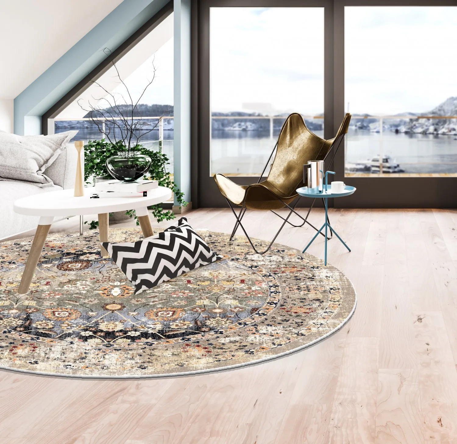 Rundt tæppe - Bouhjar (beige/multi)