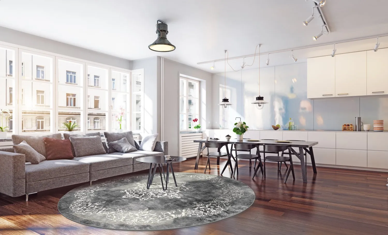 Rundt tæppe - Santi (mørkgrå/hvid)