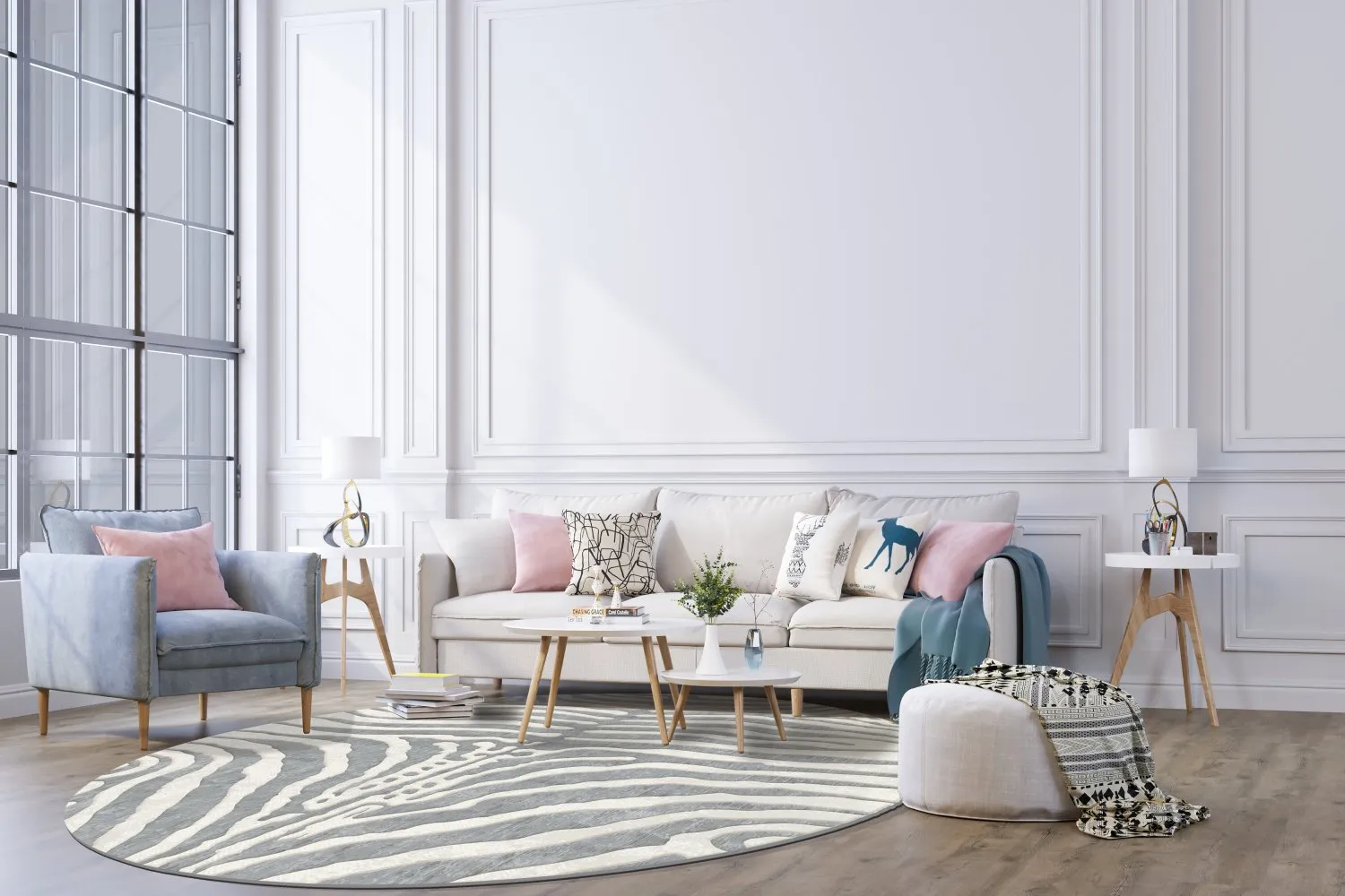 Rundt tæppe - Zebra