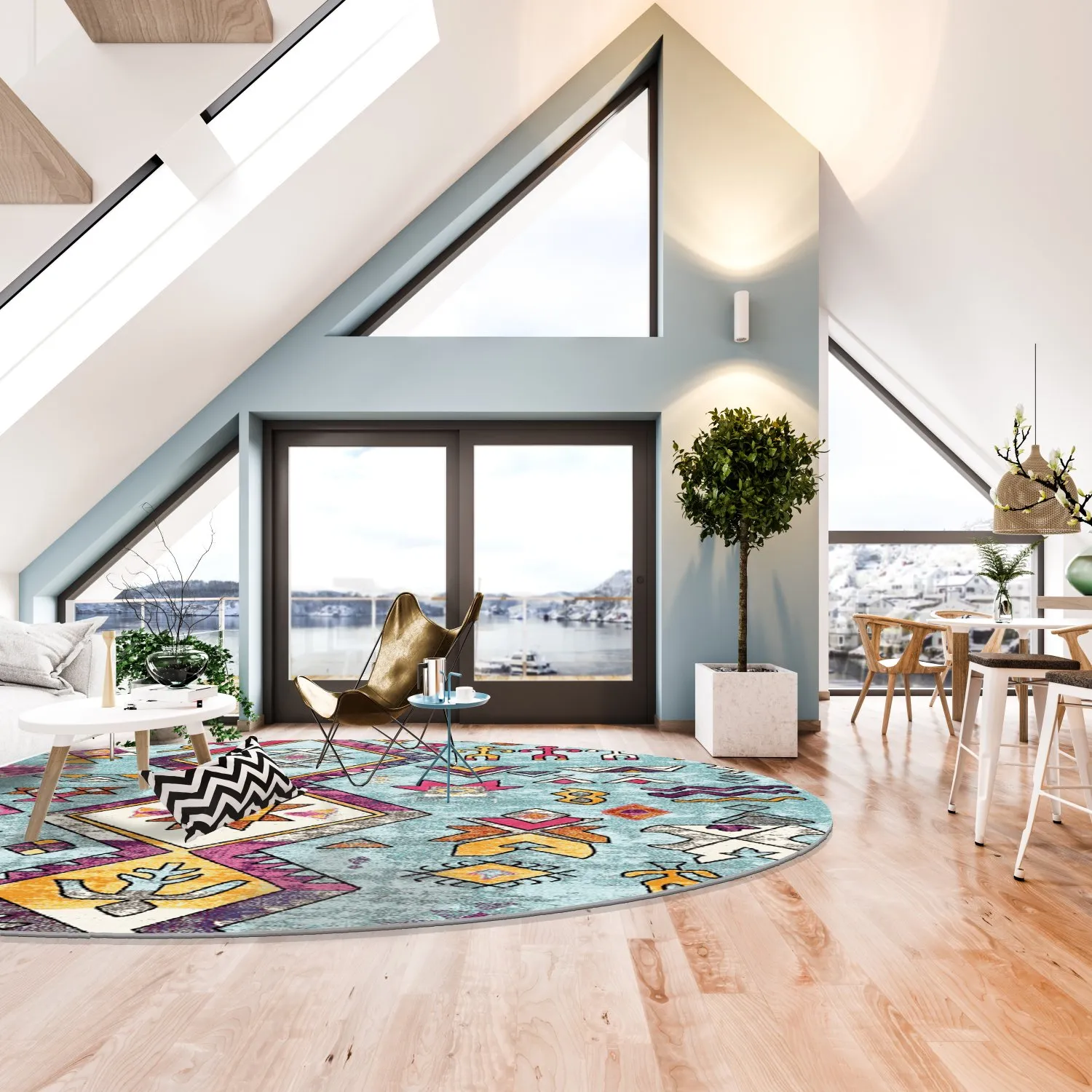 Rundt tæppe - Misare (blå/multi)