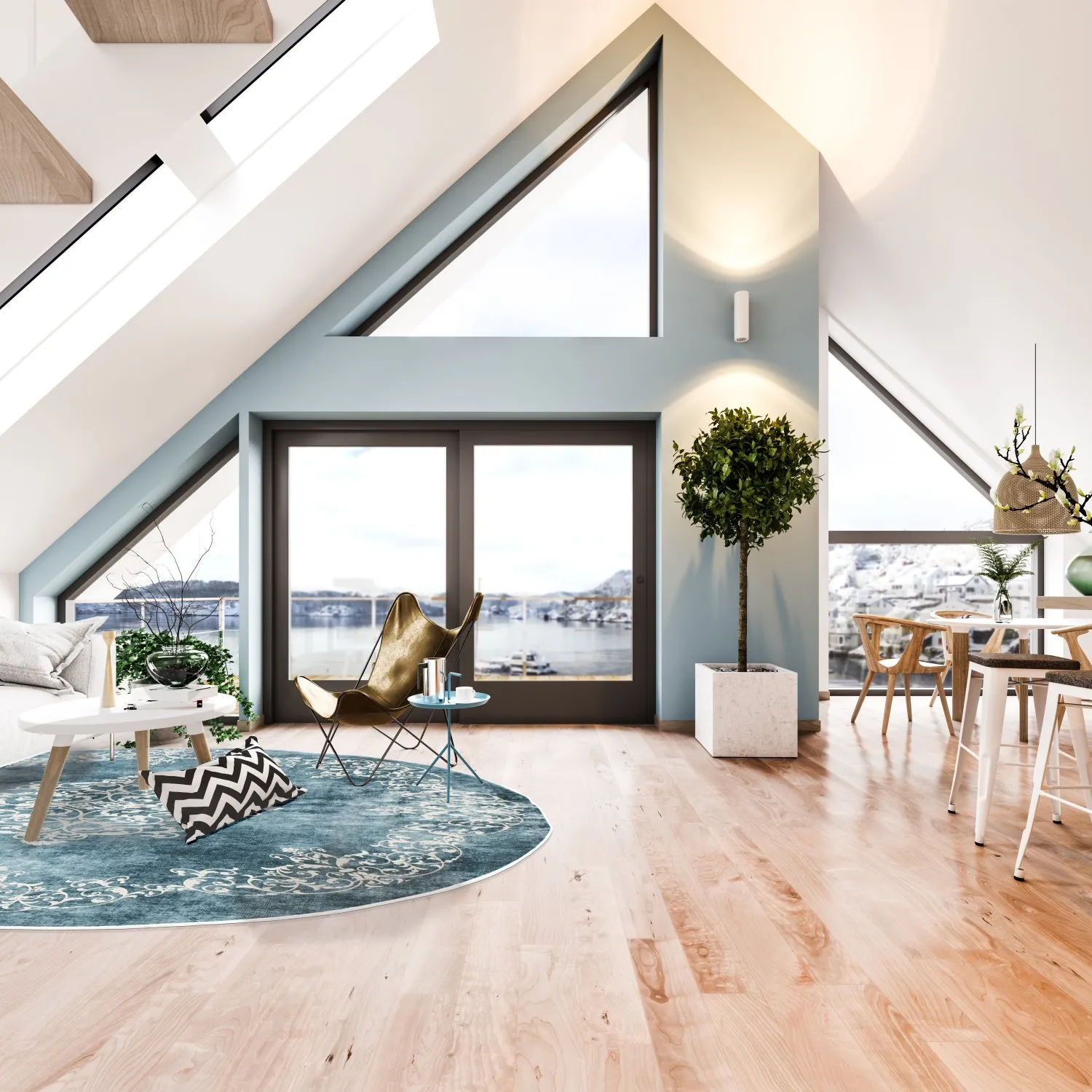 Rundt tæppe - Santi (blå/beige)