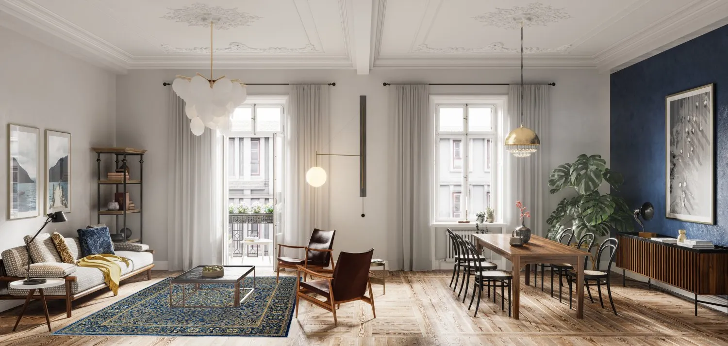 Wilton-tæppe - Vinadio (blå/guld)