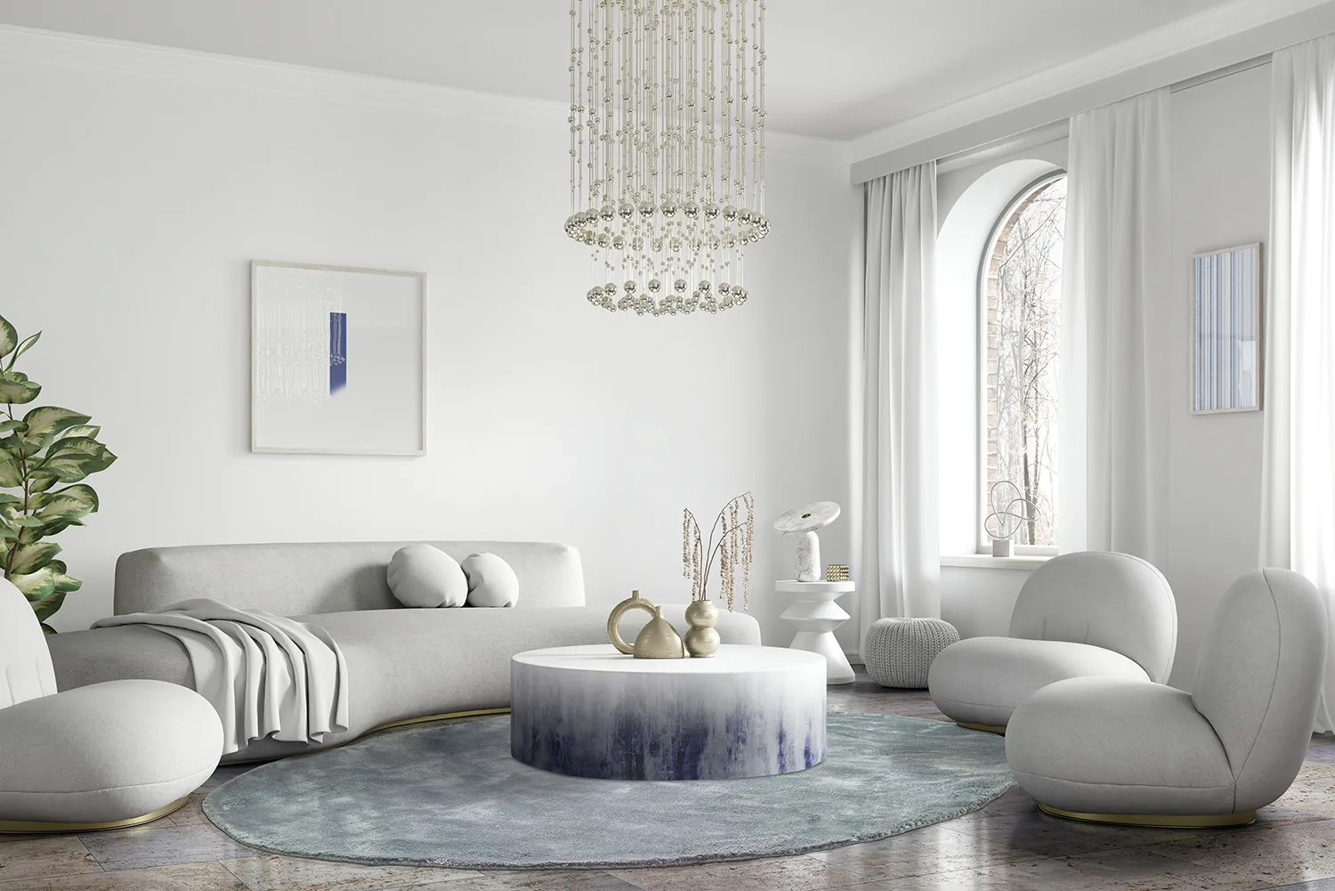 Rundt tæppe - Jodhpur Special Luxury Edition (blå/grå)