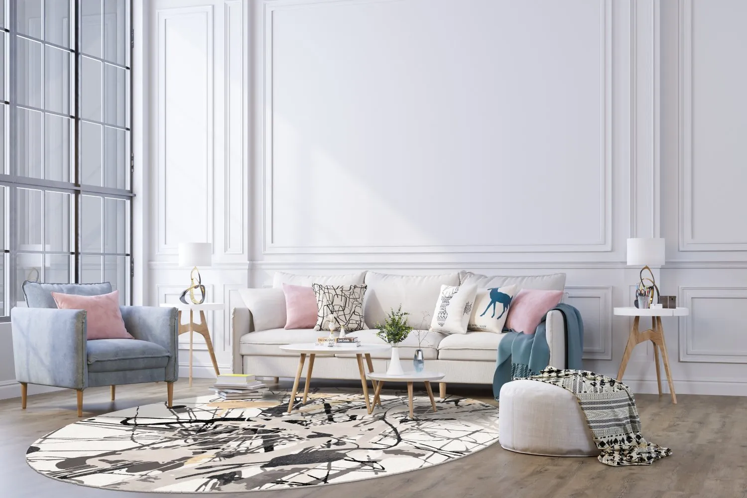 Rundt tæppe - Lawrance (grå/hvid)