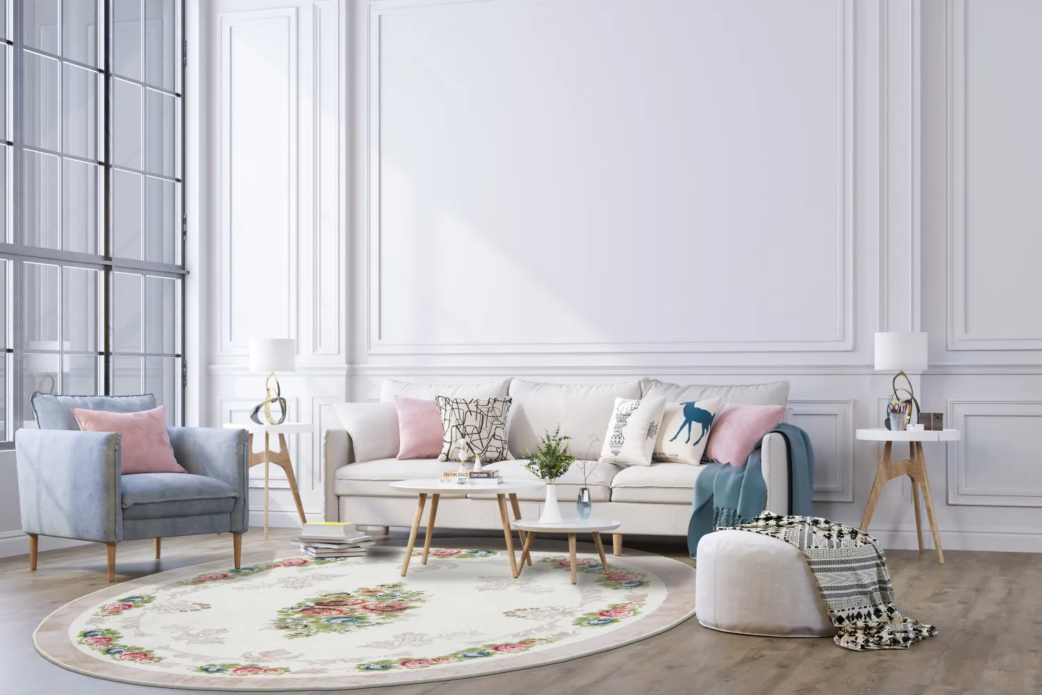 Rundt tæppe - Delpha (beige/multi)