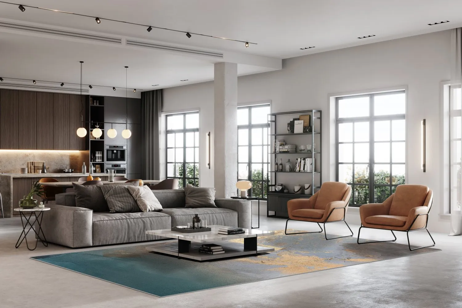 Wilton-tæppe - Lesley (blå/grå/turkis)