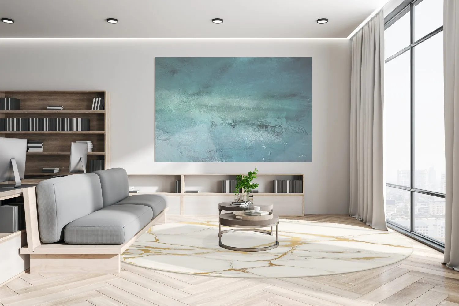 Rundt tæppe - Cesina (stone/hvid/guld)