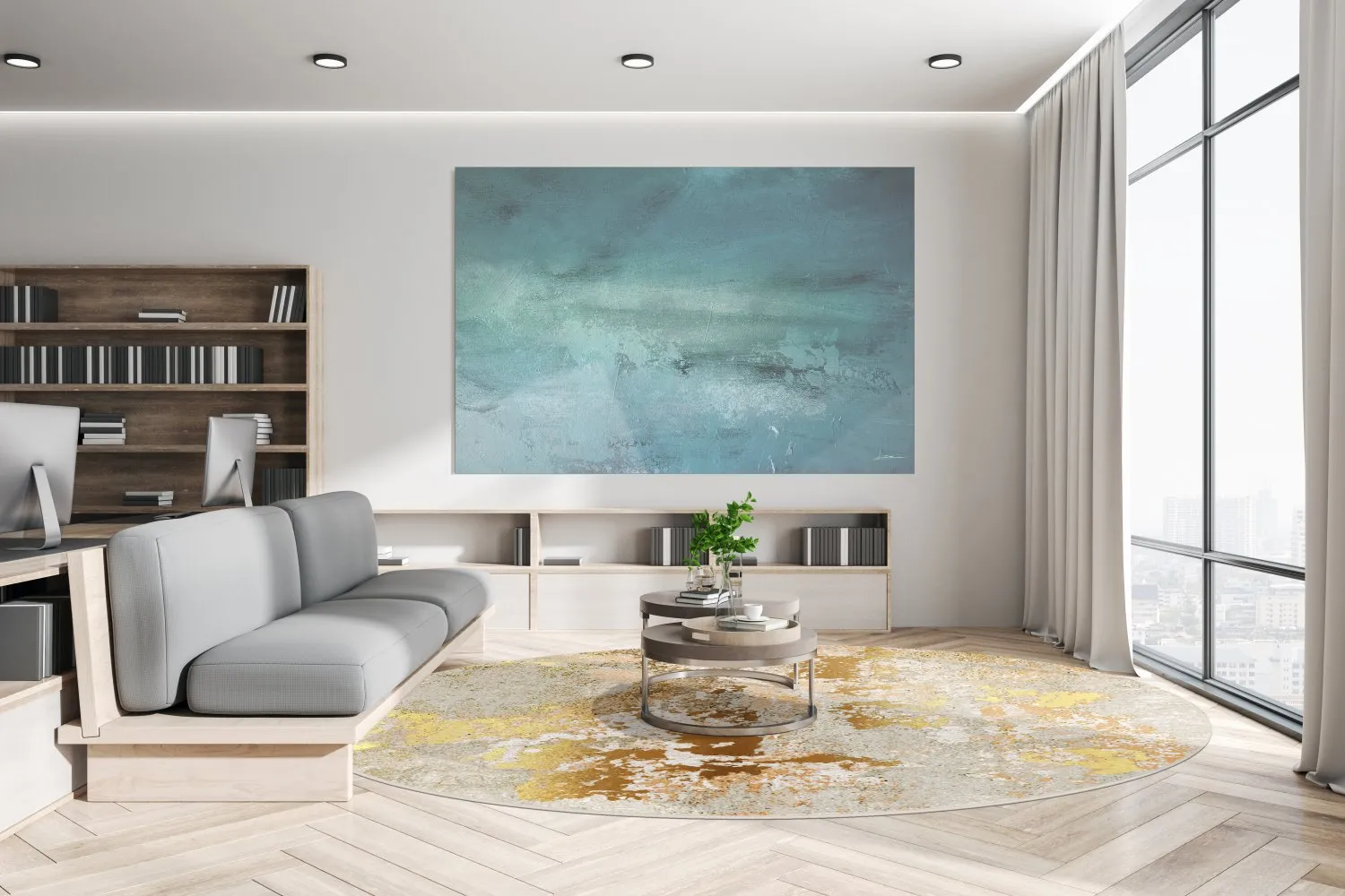 Rundt tæppe - Elena (beige/guld)