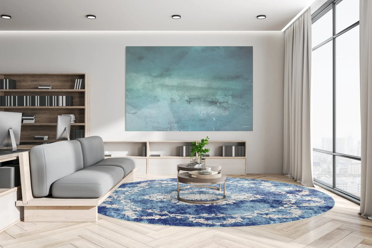 Rundt tæppe - Taknis (blå)