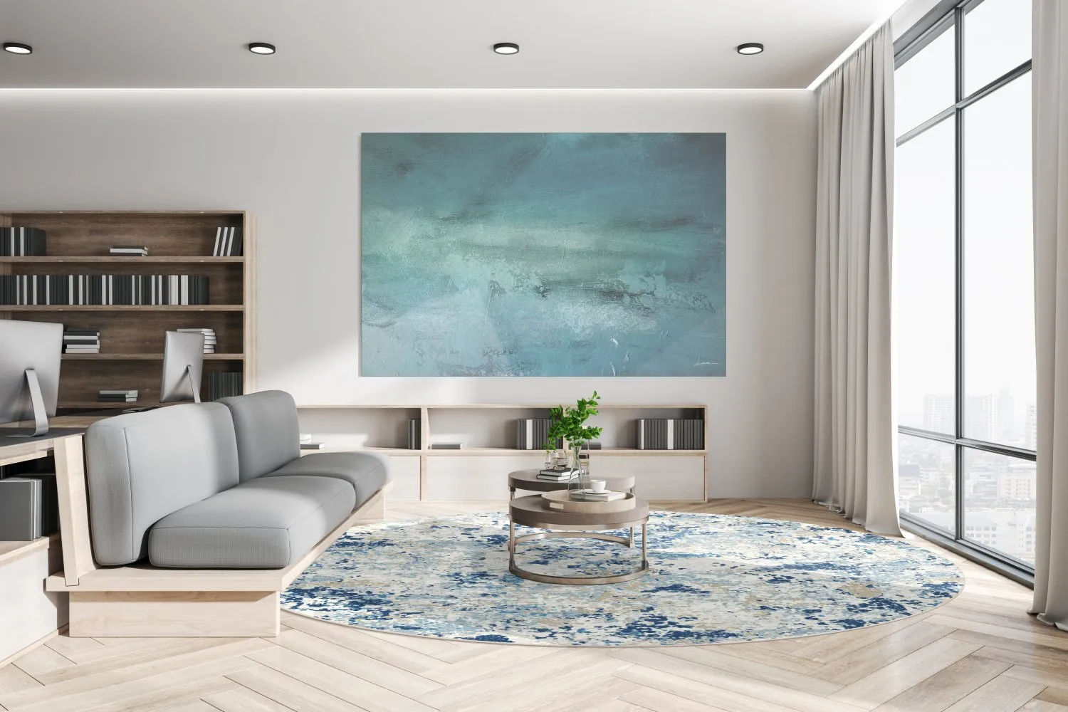 Rundt tæppe - Hiboun (blå)