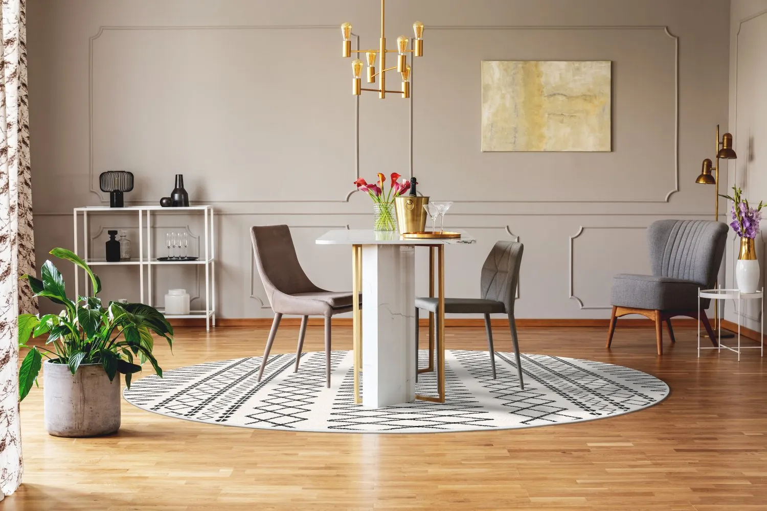 Rundt tæppe - Safi (sort/hvid)