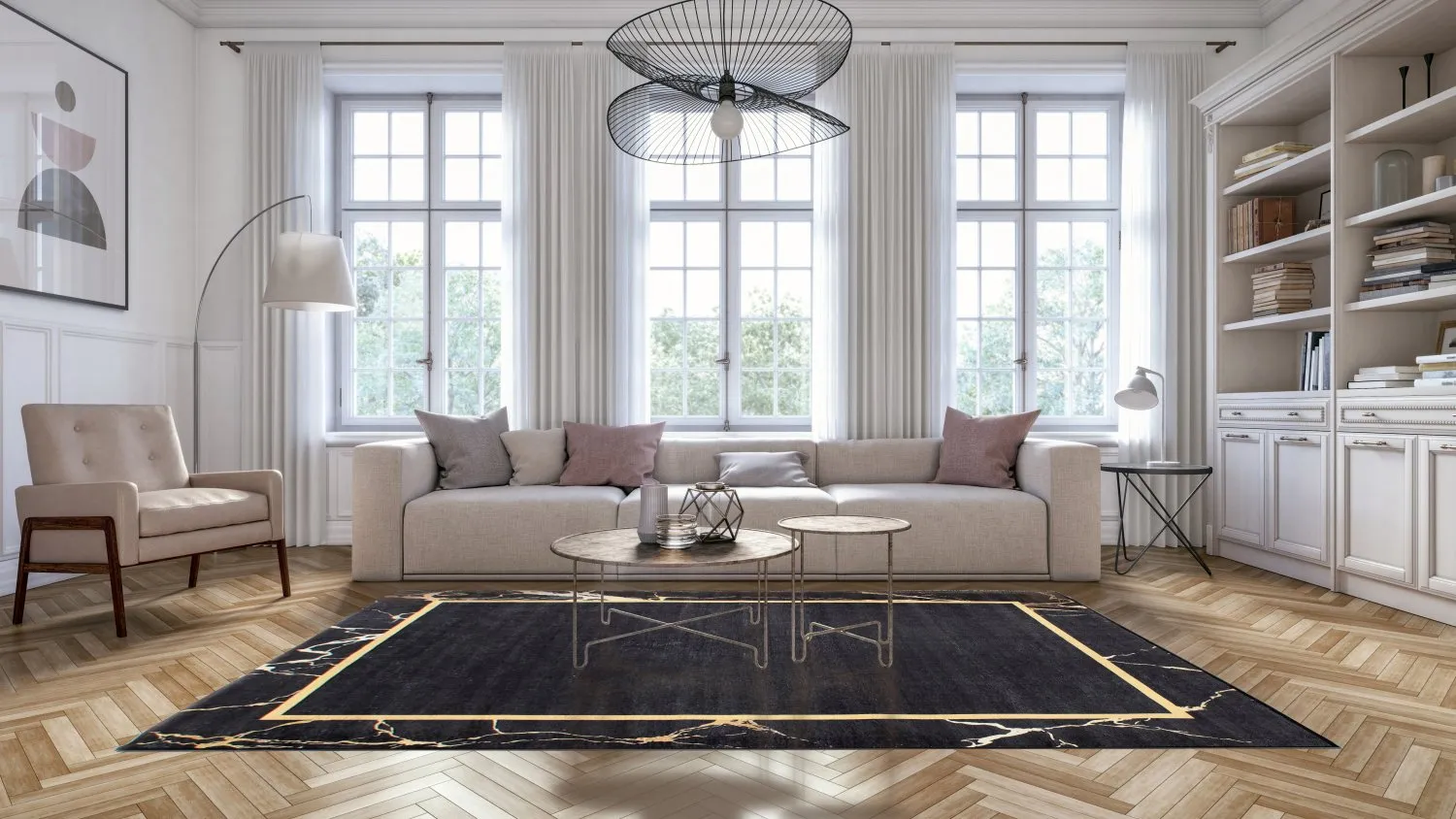 Wilton-tæppe - Cerasia (sort/guld)