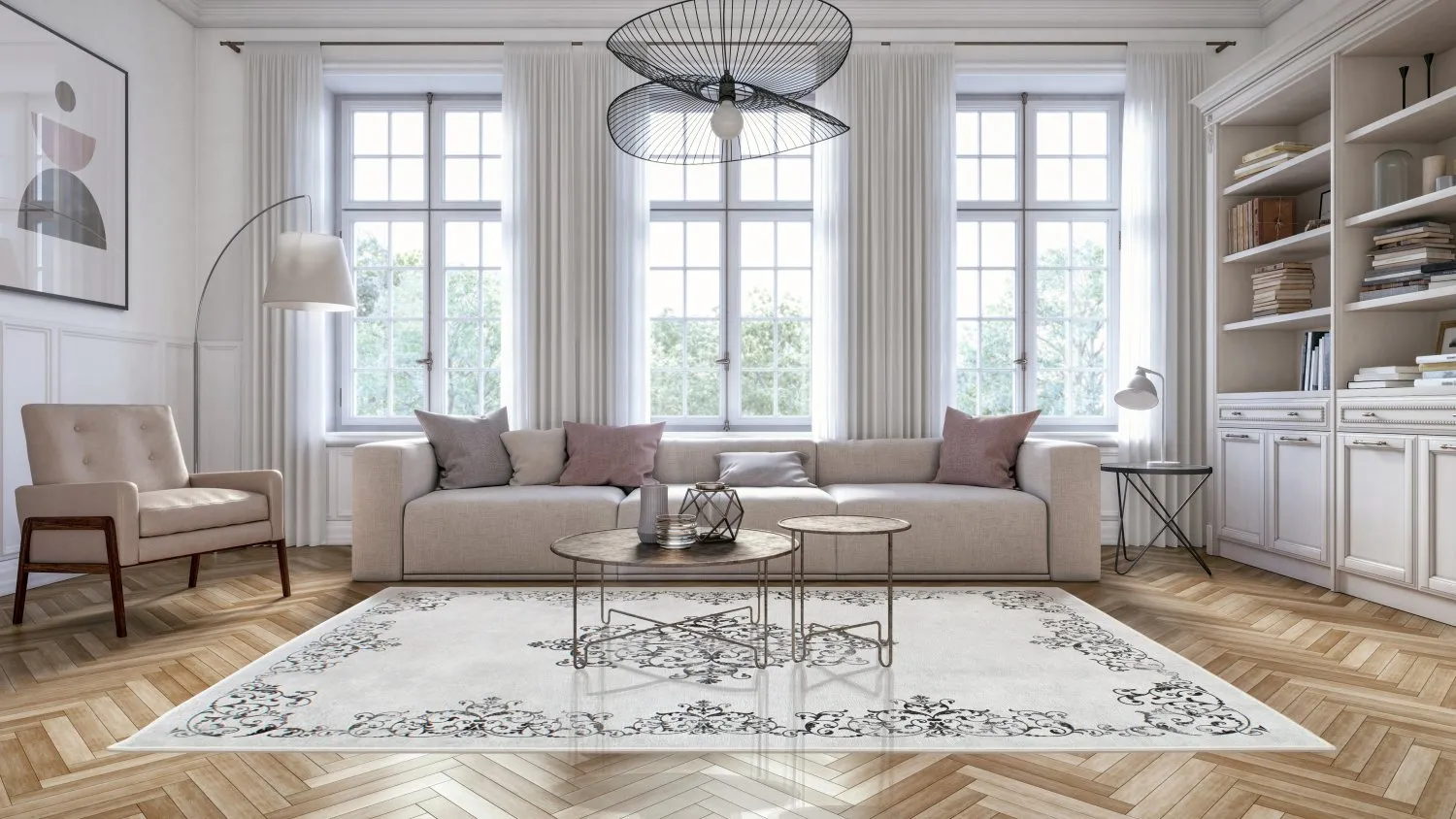 Wilton-tæppe - Santi (hvid/sort)