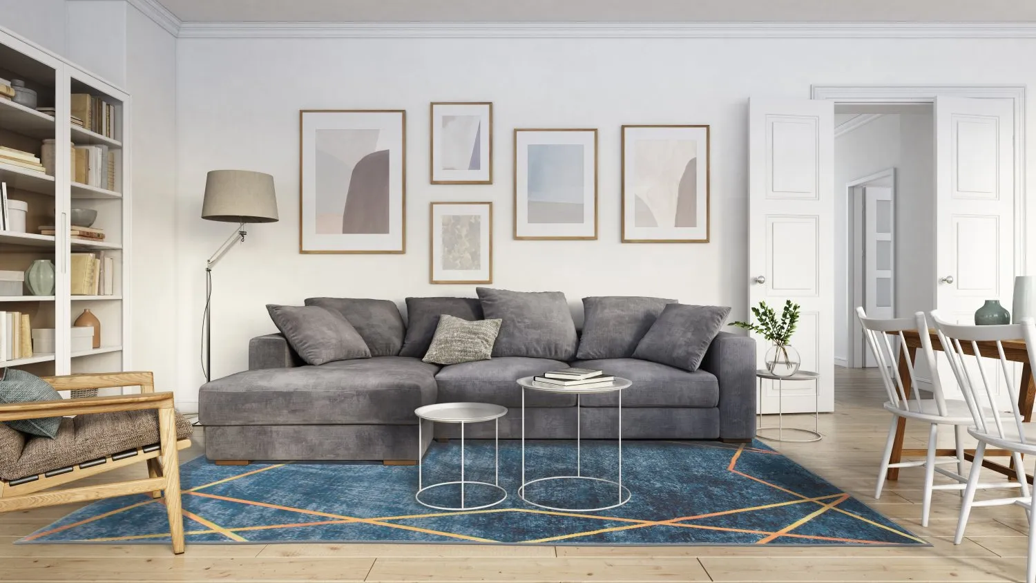 Wilton-tæppe - Zaros (blå/guld)