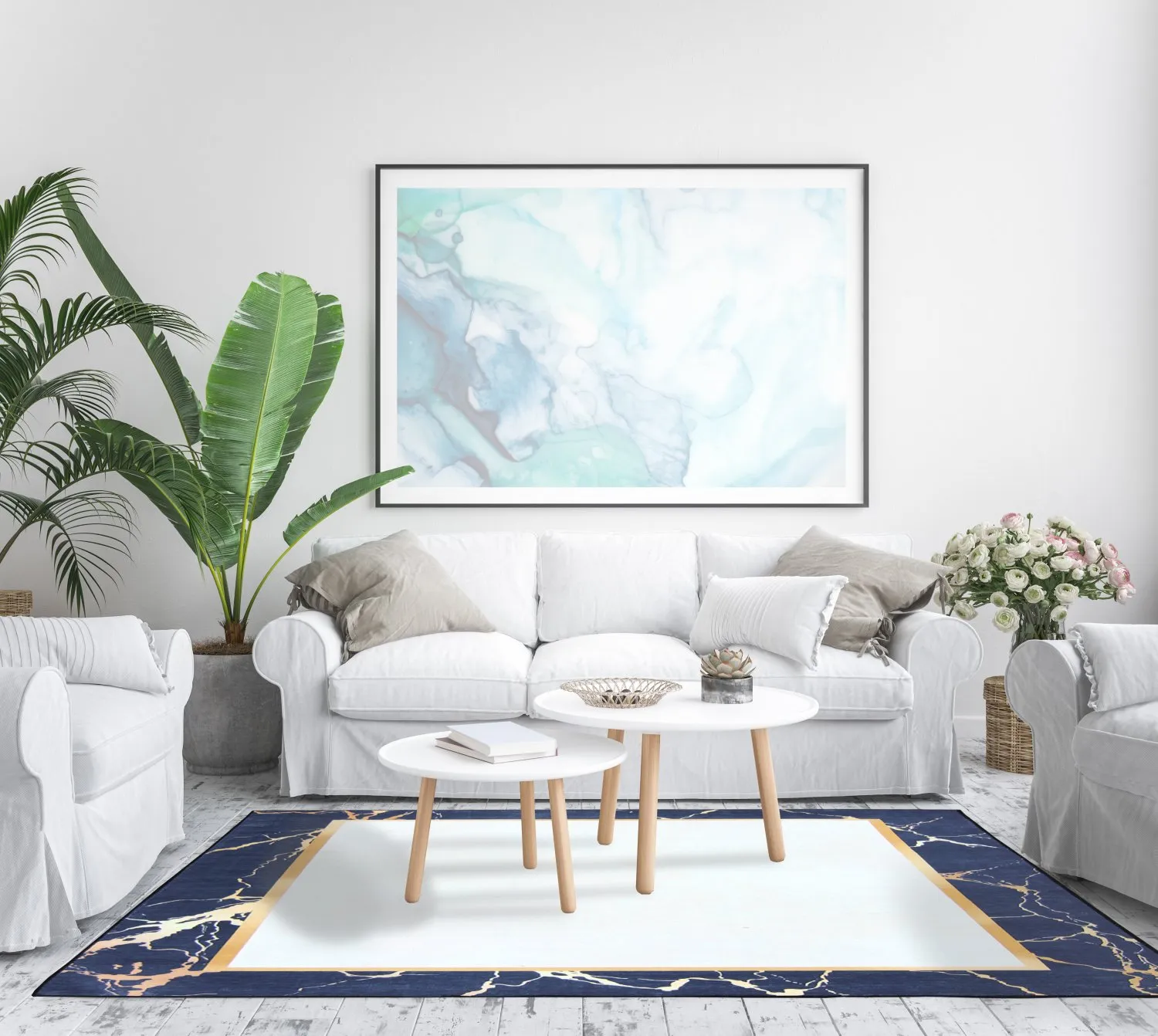 Wilton-tæppe - Cerasia (blå/hvid/guld)