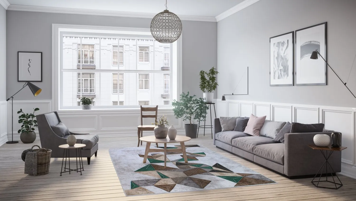 Wilton-tæppe - Feres (grå/beige/multi)