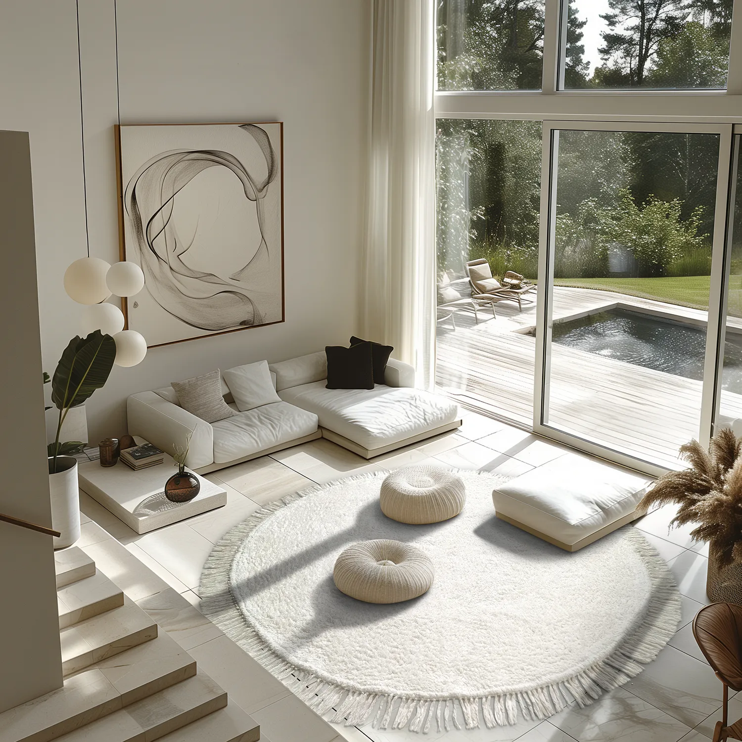 Runde tæpper - Alba Natural Cotton Shaggy (hvid)