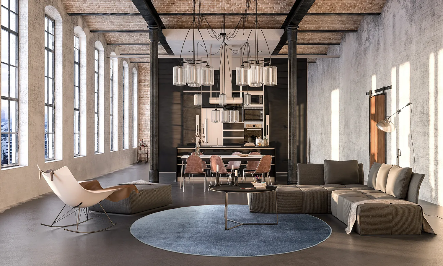 Rundt tæppe - Artena (blå)