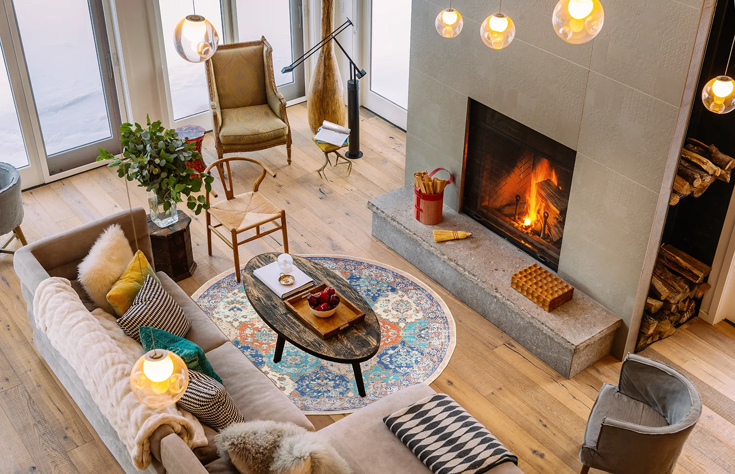 Rundt tæppe - Bohemia (lyserød/blå)