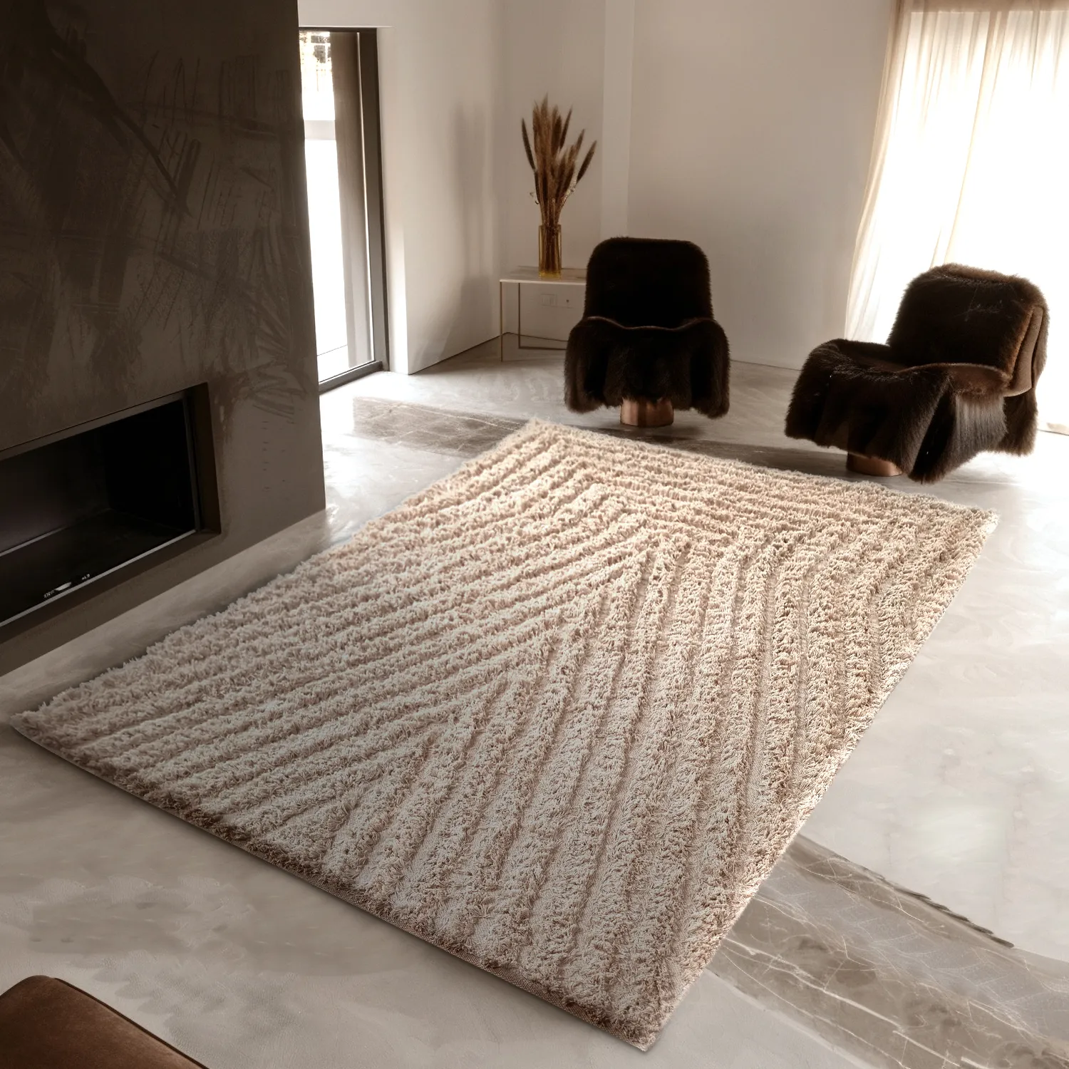 Ryatæpper - Indra Natural Cotton Shaggy (beige)