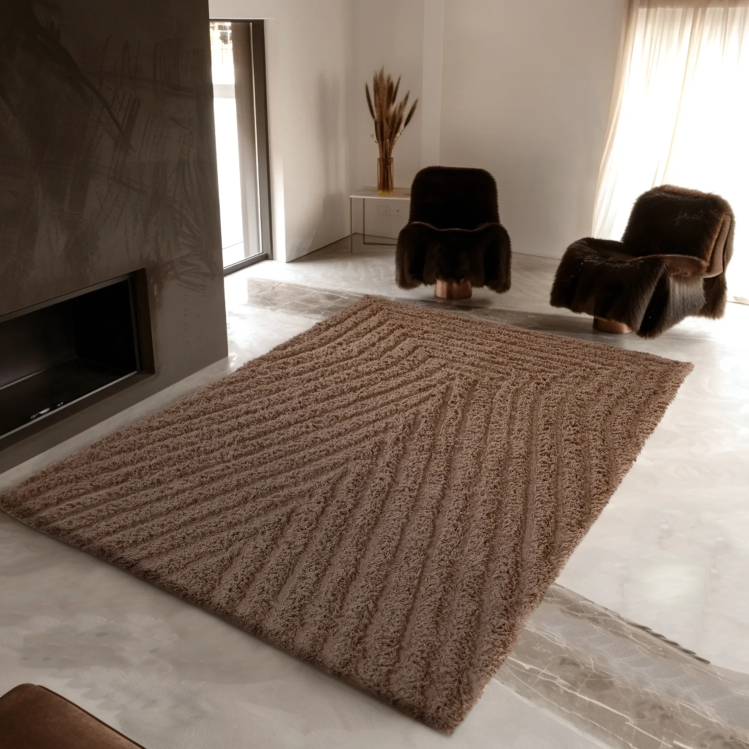 Ryatæpper - Kendra Natural Cotton Shaggy (brun)