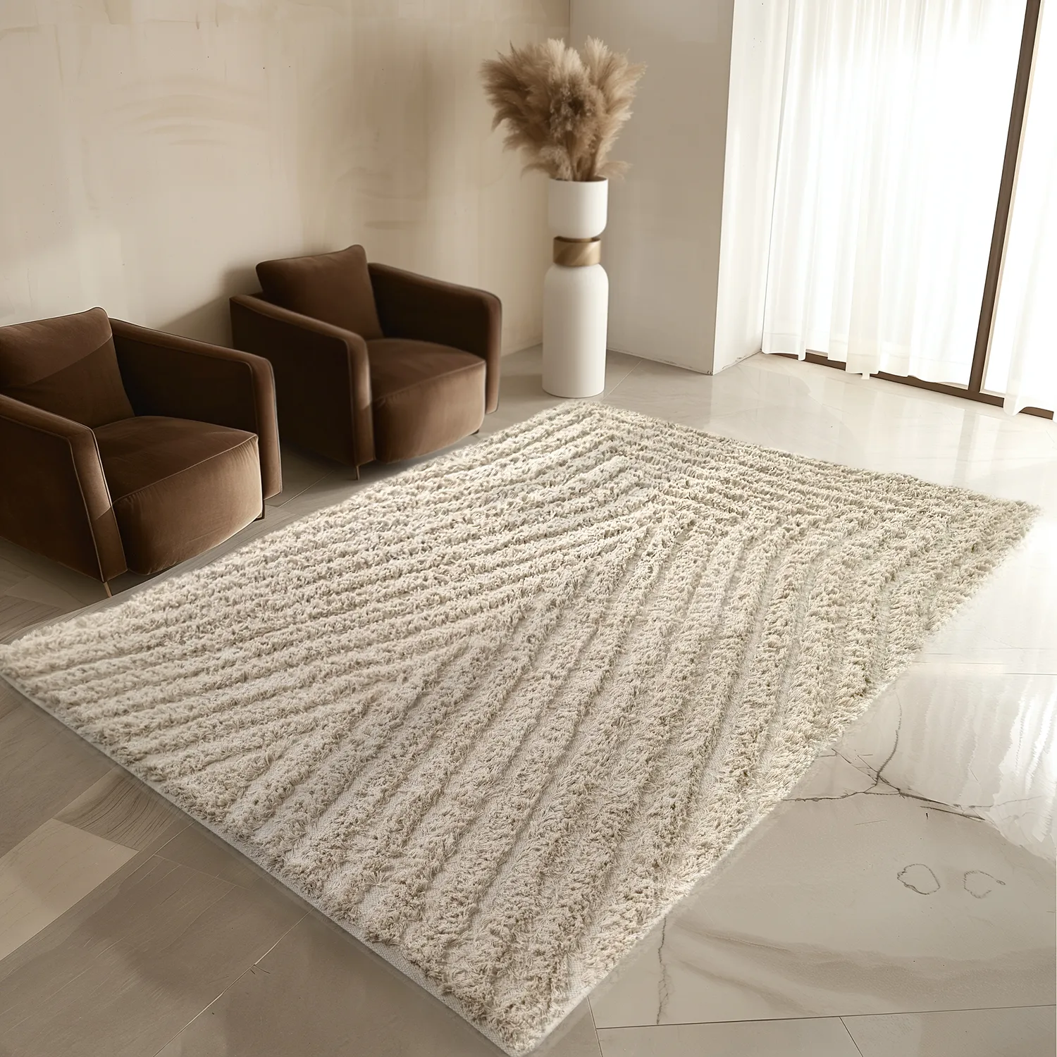 Ryatæpper - Kendra Natural Cotton Shaggy (natur)