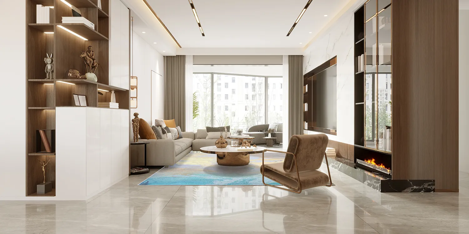 Wilton-tæppe - Borgo (blå/gul)