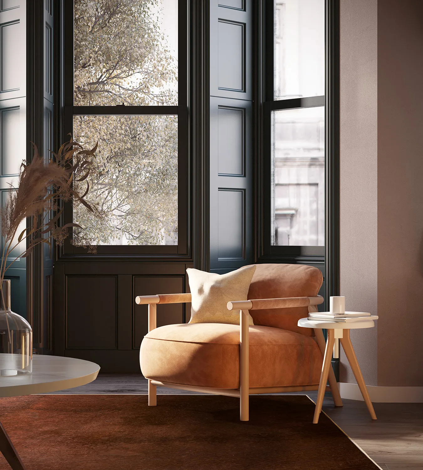 Rundt tæppe - Bovera (brun/rød)