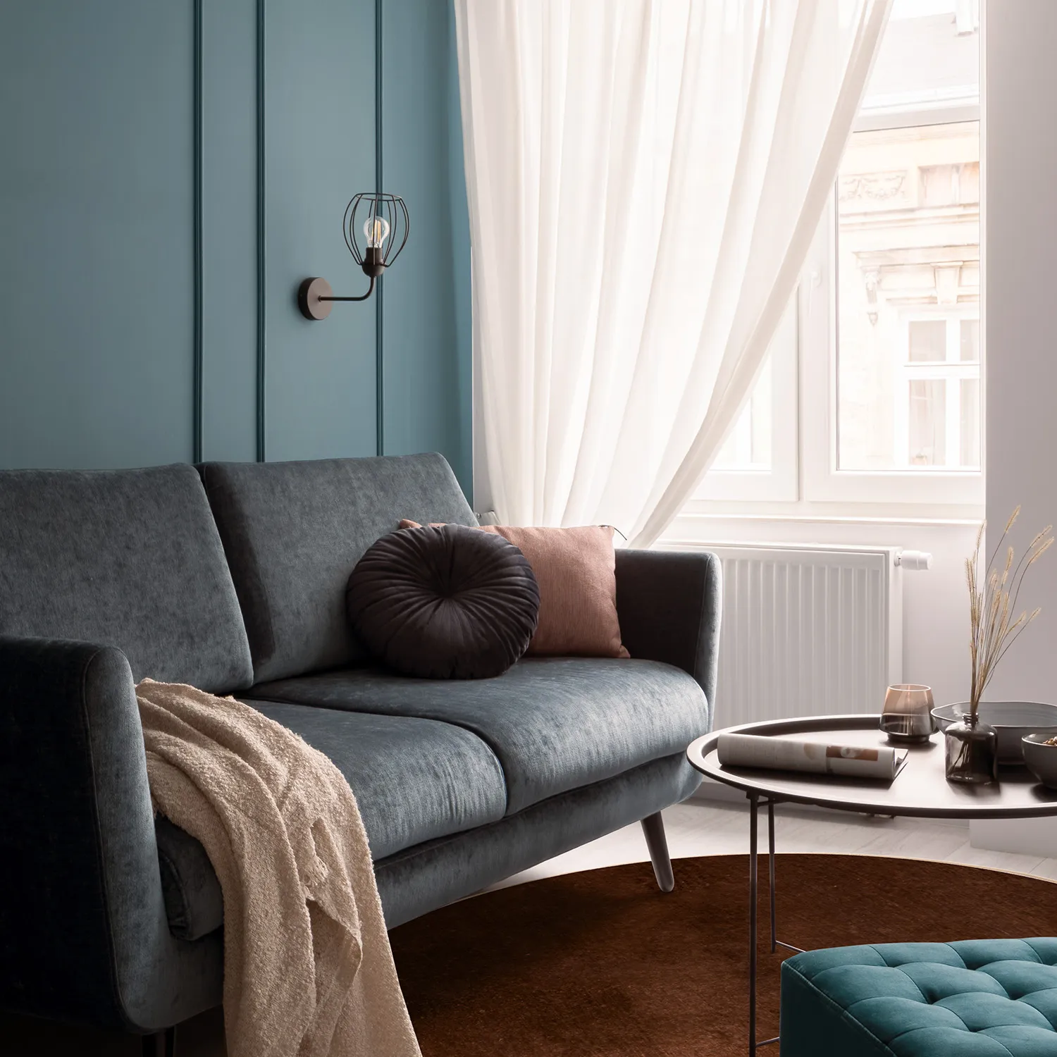 Rundt tæppe - Bovera (brun/rød)